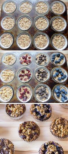 
                    
                        A standard baked oatmeal recipe is prepared in a muffin tin and topped with your favorite flavors (chocolate, fruit, etc.). A great grab and go breakfast!
                    
                