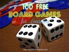 
                    
                        Board Games can be a great tool to engage children in their learning. Here are 100 FREE Board Games for learning you might use with children.
                    
                