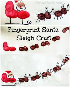 
                    
                        Santa's Sleigh w/ Flying Reindeer Fingerprint Craft For Kids so cute
                    
                