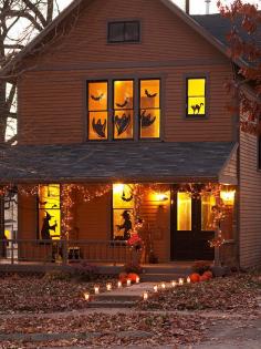 
                    
                        Love this!!!  Halloween window silhouettes from black paper or martha s at Michaels!
                    
                
