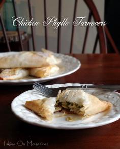 
                    
                        Chicken Phyllo Turnovers | Taking On Magazines | Flaky phyllo dough pillows are stuffed with a savory spiced meat and sugar dusted almonds in this delicious appetizer that gives a nod to Moroccan food.
                    
                