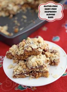 
                    
                        Gluten-Free, Dairy-Free Raspberry ALmond Bars - these little crumbly bar cookies are so good, a wonderful addition to your holiday cookie platter
                    
                