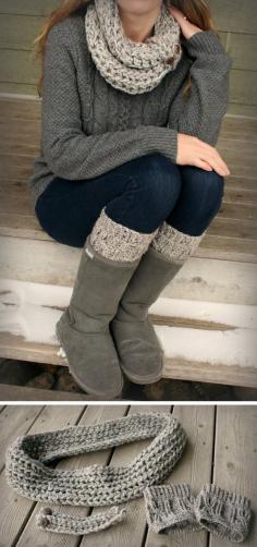
                    
                        Crochet Infinity Scarf and Boot Cuff Set in Grey
                    
                