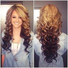 Love this hair style curls and ombre hair color