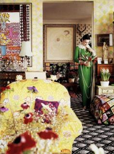 
                    
                        “Gloria Vanderbilt in the living room of her United Nations Plaza apartment, photographed by Horst P. Horst for Vogue, New York, 1975. ”
                    
                