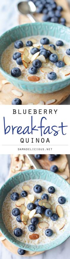 Blueberry Breakfast Quinoa - Start your day off right with this protein-packed quinoa breakfast bowl with a touch of tart sweetness from fresh blueberries and a drizzle of honey! #breakfast #recipes #healthy #recipe #Wednesday