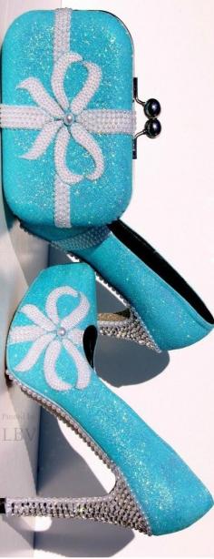 
                    
                        Tiffany Blue ♥✤Glitter Heels with Swarovski Crystals and Pearls with matching Clutch
                    
                