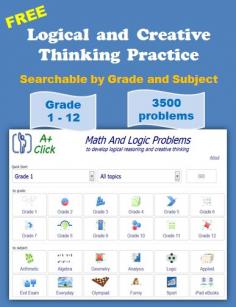 
                    
                        AplusClick is a website with free logical and creative thinking pratices. Every one has a FREE full access. No membership needed. Problems cover grade 1 through 12.
                    
                