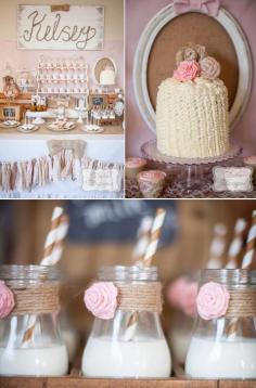 (Milk bottles) too cute!!  Vintage Cowgirl Birthday Party - Via Kara's Party Ideas KarasPartyIdeas.com