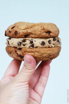 Browned Butter Chocolate Chip Cookie Sandwiches with Edible (Eggless) Cookie Dough | urbanbakes.com  #chocchipcookieweek