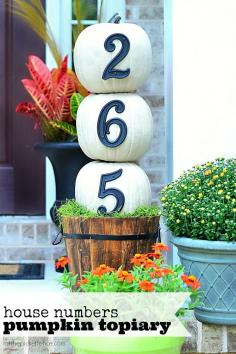 
                    
                        House Numbers Pumpkin Topiary. An easy fall front porch project!
                    
                