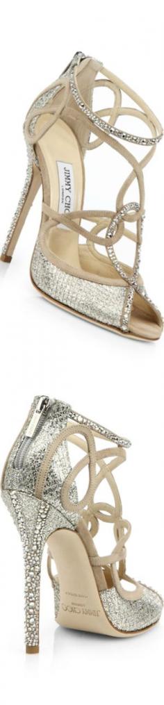 
                    
                        Jimmy Choo ~ Swarovski Crystal-Covered Suede Sandals, White
                    
                