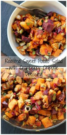 
                    
                        Add a little bit of spice to your table with this sweet and smoky roasted sweet potato salad with cranberry-chipotle dressing.
                    
                