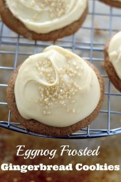 
                    
                        Eggnog Frosted Gingerbread Cookies! How perfect are these for Christmas?! Soft and chewy gingerbread cookies topped with a creamy eggnog frosting. YUM.
                    
                