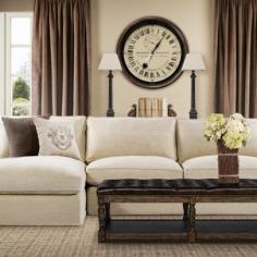 
                    
                        We like this linen sofa with chaise end for family room. Like that it's tailored but may lean towards modern a bit? Not sure if we want this exact Zin Home sofa. Like the color palette of room-creamy neutrals with brown/black accents!
                    
                