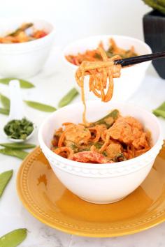 
                    
                        Creamy Vegetable Thai Red Coconut Curry with Sweet Potato Noodles made with the spiralizer
                    
                