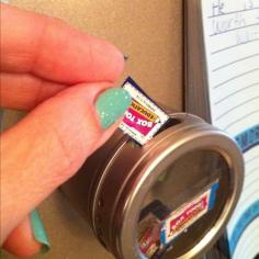 
                    
                        I LOVE this idea. Perfect to stick on the fridge. Use a magnetic spice jar to save box tops.
                    
                