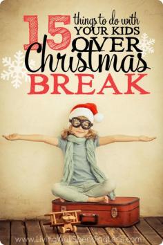 
                    
                        The holidays are upon us--are you ready to have your kids home for the next two weeks?  Don't miss these 15 fun, easy, and budget friendly activities you can do with your kids over Christmas break.
                    
                