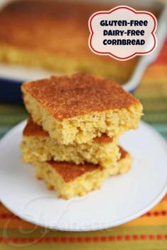 
                    
                        Gluten-Free Dairy-Free Cornbread - so moist and delicious, made with cornmeal, corn flour, coconut oil and almond milk - serve with chili...great for stuffing too
                    
                