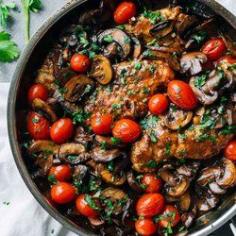 
                    
                        Great way to change up "Chicken Marsala" and add flavor + veggies using tomatoes --> Drunken Chicken Marsala with Tomato
                    
                