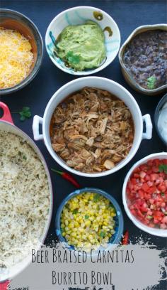 
                    
                        Beer Braised Carnitas Burrito Bowl | @Taste Love & Nourish | #burritobowl #chipotle #carnitas #cilantrolimerice #freshsalsa #blackbeans #corn
                    
                