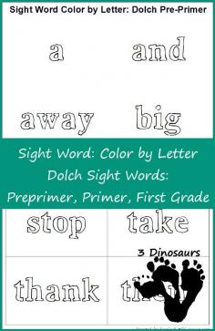 
                    
                        Free Sight Word Color by Letter: Dolch Preprimer, Primer, and First Grade - 2 types color and coloring cards - 3Dinosaurs.com
                    
                