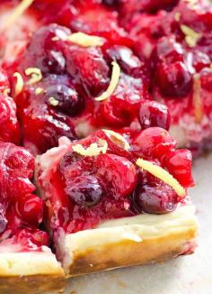 
                    
                        Clean Eating Cranberry Lemon Cheesecake Bars -- Made with cottage cheese and Greek yogurt instead of cream cheese. Can be gluten free and use any frozen or fresh berries.
                    
                