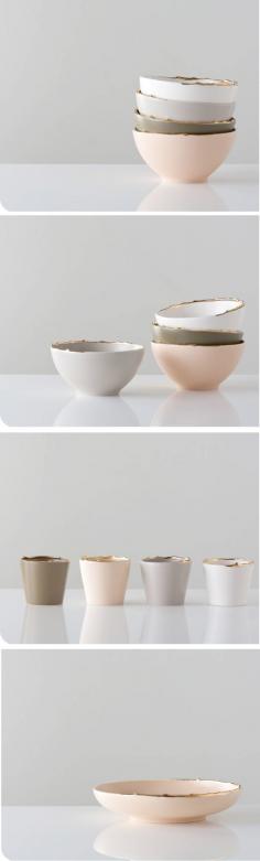 gold rimmed ceramics- love this soft colour palette