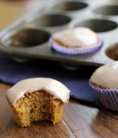 
                    
                        Pumpkin-spiced cupcakes are topped with a maple cinnamon glaze – tastes like fall!
                    
                