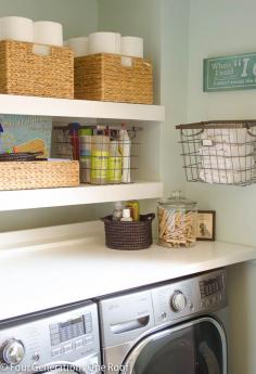 
                    
                        Laundry Room Makeover: Create DIY shelves and add baskets from HomeGoods / diy floating shelves laundry room
                    
                