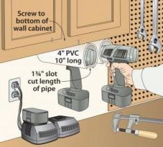 
                    
                        Click To Enlarge - Cordless drill holsters hang ’em high in the workbench in the garage
                    
                
