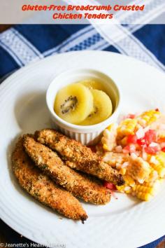 
                    
                        Gluten-Free Breadcrumb Crusted Chicken Tenders - these are juicy and tender, baked so they're healthy...easy to make at home
                    
                