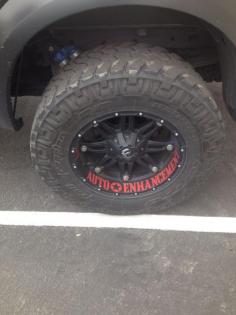 
                    
                        37's on 20" wheels showing off the company name auto enhancement.
                    
                