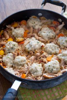 
                    
                        Chicken with Garlic and Herb  Dumplings. Easy Comfort Food. |Betsylife.com
                    
                