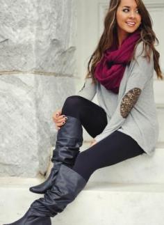 // Fall Outfit With Elbow Patch Blouse and Long Boots | Fashion and styles