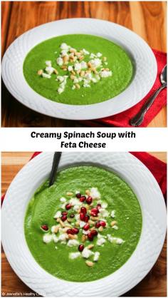 
                    
                        Creamy Spinach Soup with Feta and Pine Nuts (Low Carb) - this is a healthy, light soup that has a rich creamy taste
                    
                
