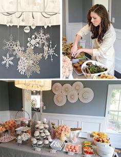 
                    
                        winter onederland party-room looks just like our dining room!  Great example of decorations and food.  I even have snowflakes like this
                    
                