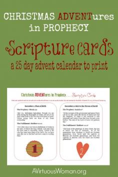 
                    
                        Christmas ADVENTures in Prophecy {Scripture Cards} a 25 day advent calendar to print @ AVirtuousWoman.org
                    
                
