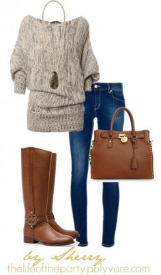 Fall outfit. Tory Burch riding boots. Michael Kors bag. Love!