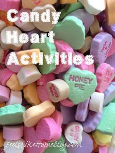 learning activities with Valentine conversation hearts candy: edible