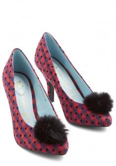 Pom-Pom Aplomb Heel - Quirky, Black, Polka Dots, Checkered / Gingham, Poms, Party, Holiday Party, Better, Red, Mid