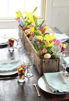 
                    
                        Love the cups of jelly beans and bring spring flowers for spring #tablescapes #easter
                    
                