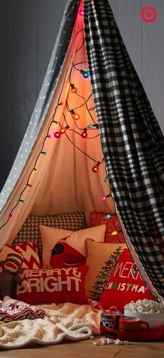 
                    
                        What’s Santa Glamping, you ask? It’s glamour, meets camping, meets Santa’s big night. Pitch a cozy comforter, toss in some Christmas pillows, string some lights and grab some goodies to eat. Fill it with some mischievous kids waiting to catch Santa in the act.
                    
                
