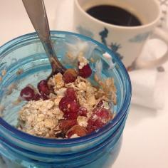 
                    
                        Oats, yogurt, pomegranate seeds and coffee. Breakfast of champs
                    
                