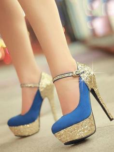 Blue and gold #shoes #heels #boodiful