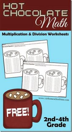 
                    
                        Hot Chocolate Math:  Multiplication and Division - These FREE printable math worksheets are super cute for  2nd, 3rd, 4th & 5th grade kids to practice in a fun, meaningful way!
                    
                