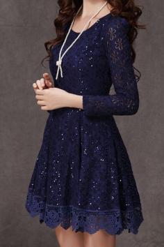 Lace dress with Sequins Little blue dress Long Sleeves Fit-and-flare Lace dress Wedding dress Party dress Fashion Wedding White yellow on Wanelo