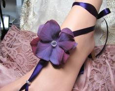
                    
                        Purple Flower Ribbon Tie Foot Jewelry for Bride, Bridesmaid, Flower Girl Beach Wedding Adjustable Barefoot Sandals. $15.00, via Etsy.
                    
                