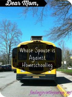 
                    
                        Dear mom whose spouse is against homeschooling. I see you. Wanting to homeschool, but not being able to. I've been where you are, and can help.
                    
                