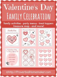 
                    
                        Valentine's Day Family Celebration printables - activity treasure map, fun menus, and treat toppers for a fun family day!
                    
                